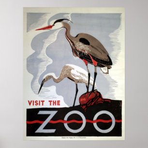 Poster WPA vintage Visitez le zoo Heron et Egret