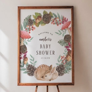 Poster Wreath et Deer Woodland Baby shower Bienvenue
