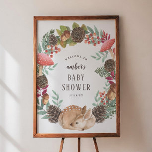 Poster Wreath et Deer Woodland Baby shower Bienvenue