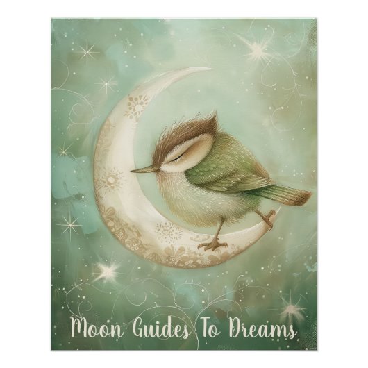 Poster Wren oiseau bébé dormir sur la Lune (Devant)