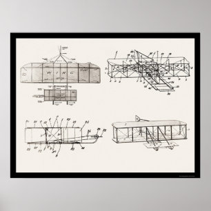 Poster Wright Brothers Plan de brevet d'avion 1908