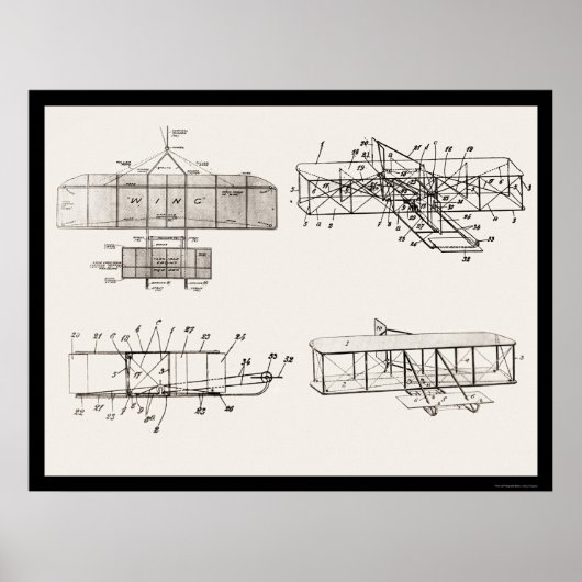 Poster Wright Brothers Plan de brevet d'avion 1908 (Devant)