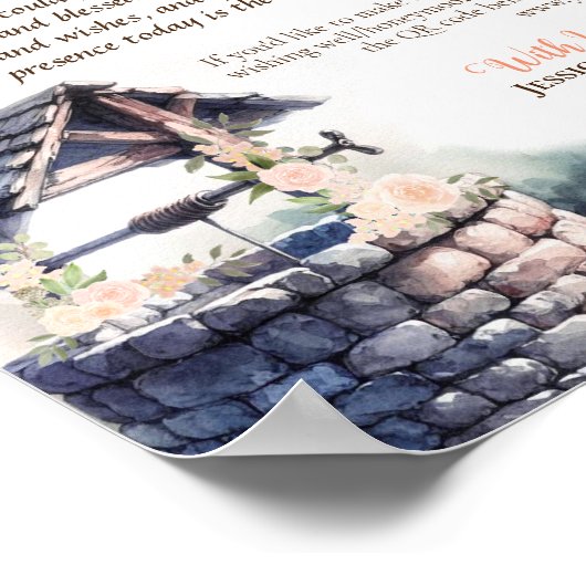 Poster Wright QR Code Coral Peach Rose Mariage (Coin)