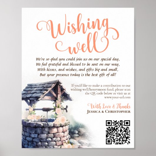 Poster Wright QR Code Coral Peach Rose Mariage (Devant)
