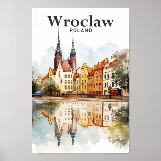 Poster Wroclaw Pologne Aquarelle Peinture Voyage (Devant)