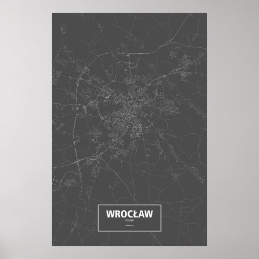 Poster Wrocław, Pologne (blanc sur noir) (Devant)