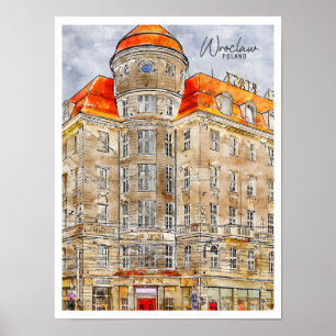 Poster Wroclaw Pologne vintage voyage aquarelle Carte pos