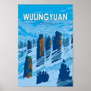 Poster Wulingyuan zone Pittoresque Chine Voyage Art Vinta