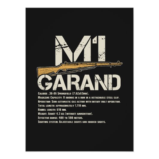 Poster WW2 M1 Garand Weapon Specs (Devant)