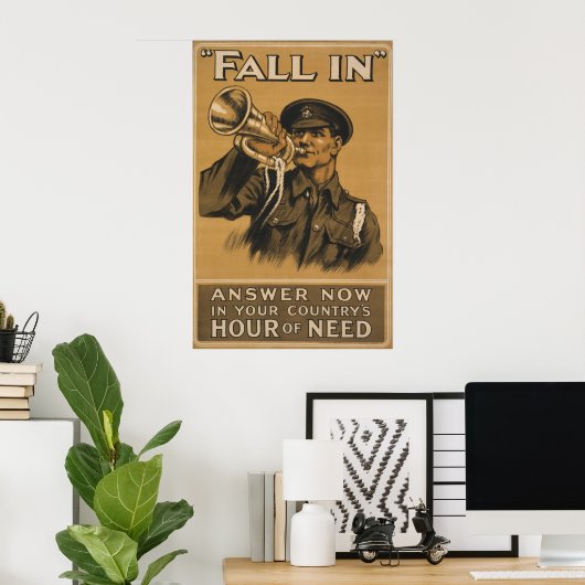 Poster WW I Bugle Call ~Fall In (Bureau à domicile)