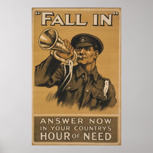 Poster WW I Bugle Call ~Fall In (Devant)