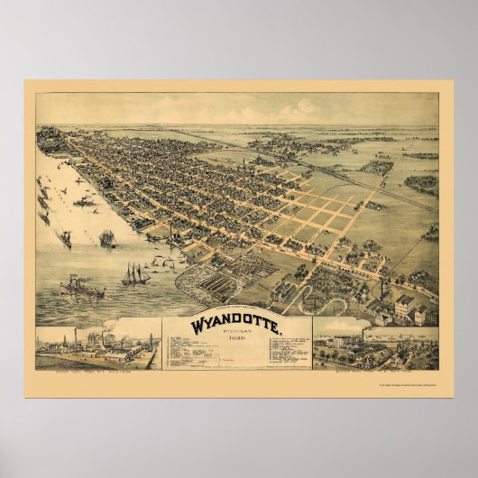 Poster Wyandotte, MI Carte panoramique - 1896 (Devant)
