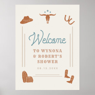 Poster WYNONA Orange Blue Cowboy Couples Douche Bienvenue
