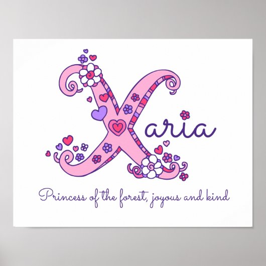 Poster X monogramme art Xaria filles nom signifiant affic (Devant)