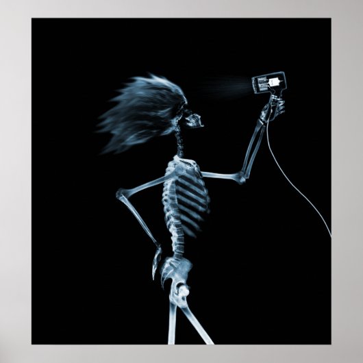 POSTER - X RAY SKELETON CHEVEUX STYLING BLEU (Devant)