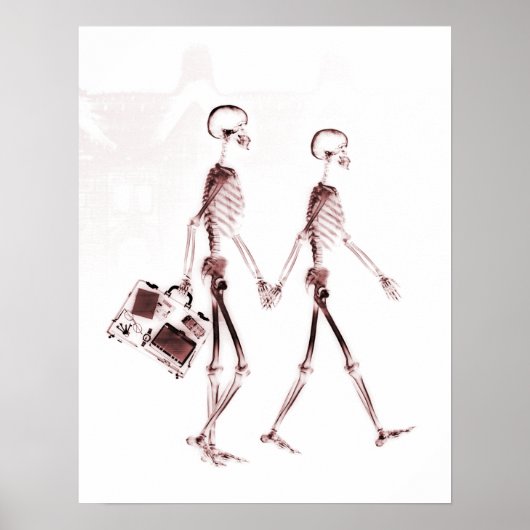 Poster - X-Ray Skeleton Couple Rood (Voorkant)