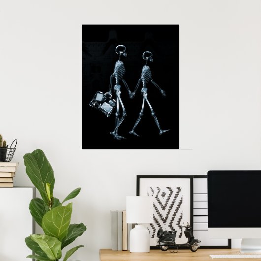 Poster X-Ray Skeleton Couple Traveling Black Blue (Thuiskantoor)