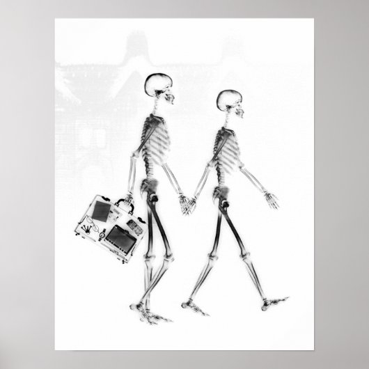 Poster - X-Ray Skeleton Couple Voyageur Blk Wht (Devant)
