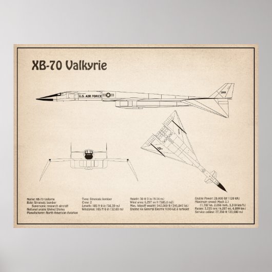Poster XB-70 Valkyrie - Plan directeur de l'avion SD (Devant)