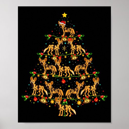 Poster Xmas Lighting Santa African Wild Dog Christmas Tre (Devant)