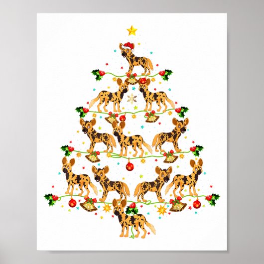 Poster Xmas Lighting Santa African Wild Dog Christmas Tre (Devant)