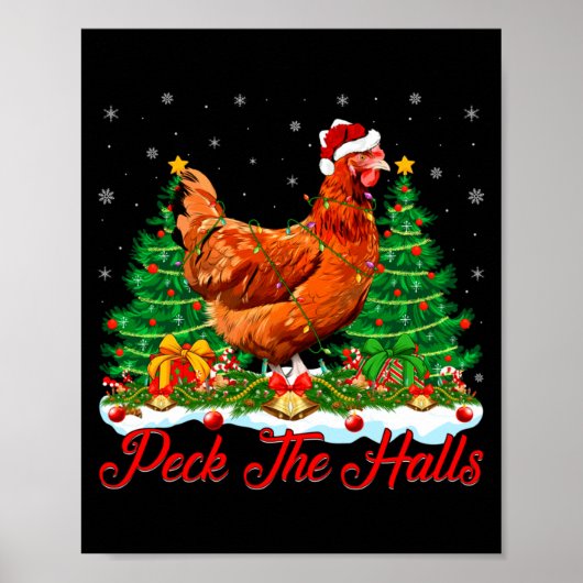 Poster Xmas Lighting Santa Hat Chicken Christmas Tree  (Devant)
