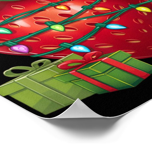 Poster Xmas Lighting Santa Hat Strawberry Christmas T Shi (Coin)