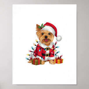 Poster Xmas Lighting Santa Yorkshire Terrier Dog Christma