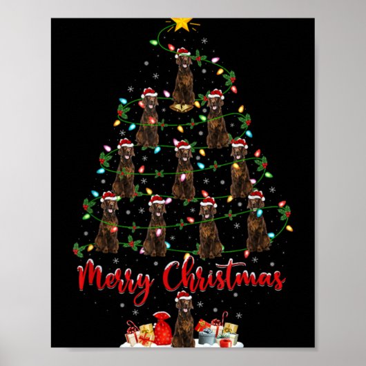 Poster Xmas Lights Santa Irish Setter Dog Christmas Tree (Devant)