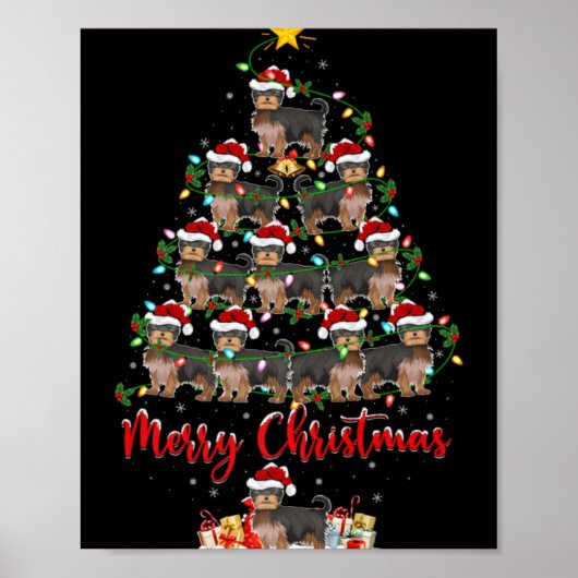 Poster Xmas Lights Santa Yorkshire Terrier Dog Christmas (Devant)