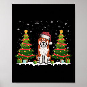 Poster Xmas Tree Lights Akita Chien Santa Hat Noël Swe