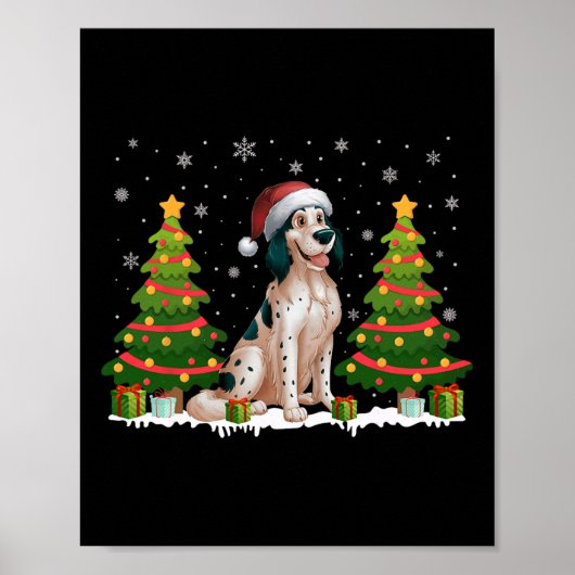 Poster Xmas Tree Lights Anglais Setter Chien Père Noël Ch (Devant)