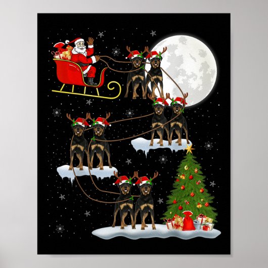 Poster Xmas Tree Lights Funny Santa Riding Rottweiler Dog (Devant)