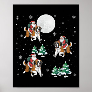 Poster Xmas Tree Père Noël équitation Saint Bernard Chien