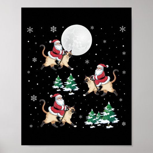 Poster Xmas Tree Père Noël équitation Siamese Chat drôle (Devant)
