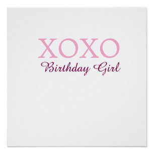 Poster Xoxo fille d'anniversaire nom rose mauve simple am