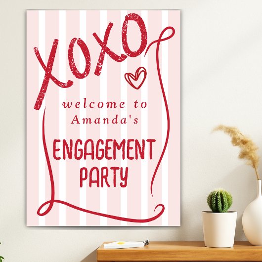 Poster XOXO Hand Drawn Pink Engagement Party Welcome