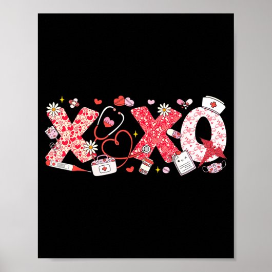 Poster Xoxo Stethoscope Valentine Rn Pct Cna Nurse Nurse  (Devant)