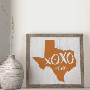 Poster XOXO, vous tous - Forme de l'État du Texas Orange 