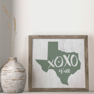 Poster XOXO, Y'all - Cactus Green Texas State Shape
