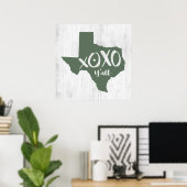 Poster XOXO, Y'all - Cactus Green Texas State Shape (Bureau à domicile)