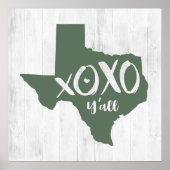 Poster XOXO, Y'all - Cactus Green Texas State Shape (Devant)