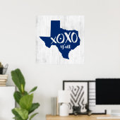 Poster XOXO, Y'all - Drapeau d'état bleu Texas State Shap (Bureau à domicile)