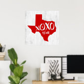 Poster XOXO, Y'all - Forme d'état du Texas rouge (Bureau à domicile)