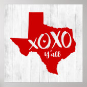Poster XOXO, Y'all - Forme d'état du Texas rouge (Devant)
