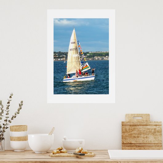 Poster Yacht avec drapeaux Jersey (Cuisine)