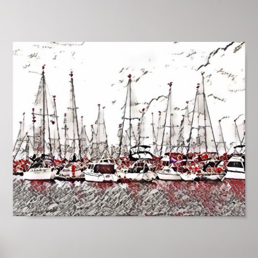 Poster Yachts en noir et rouge (Devant)