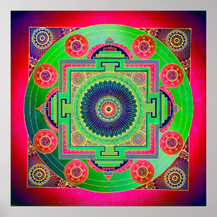 Poster YANTRA - grande roue - vert rose