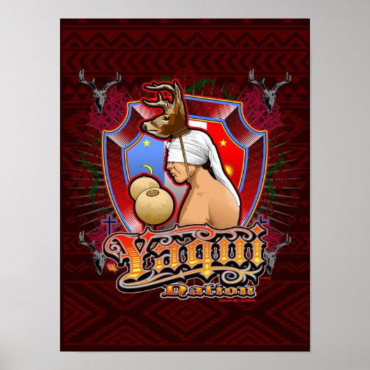 Poster Yaqui Deer Dancer Art imprimé sur rouge profond 2 (Devant)