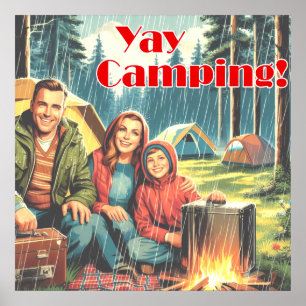 Poster Yay Camping Dans La Pluie